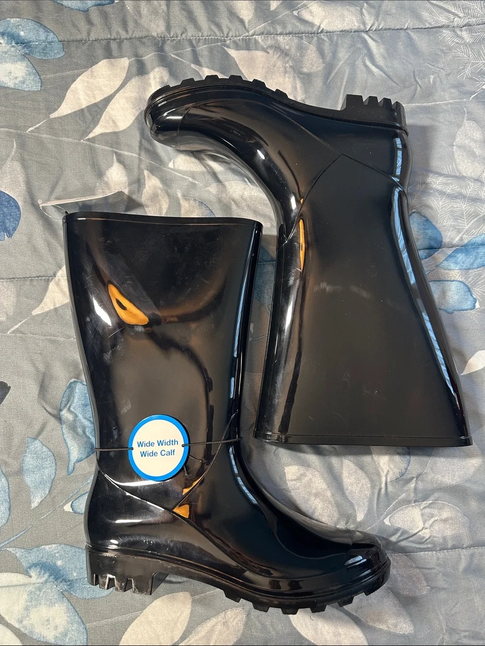 🖤 NWTS Time and Tru Women's Wide Calf Glossy Black Rain Boots Sz 10 wide 🖤